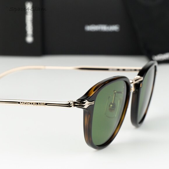 Montblanc Women Sunglasses Havana Gold Green Round MB0336S 002 NEW AUTHENTIC
